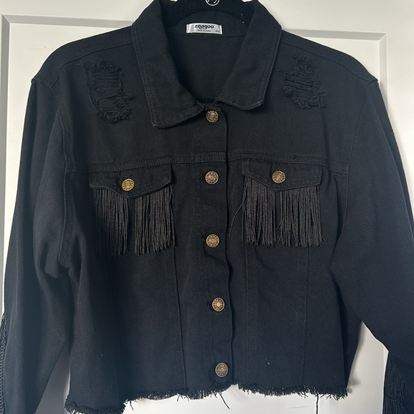 Zeagoo Women’s Fringe Jacket - Crop Denim Jacket - Picture 2 of 6